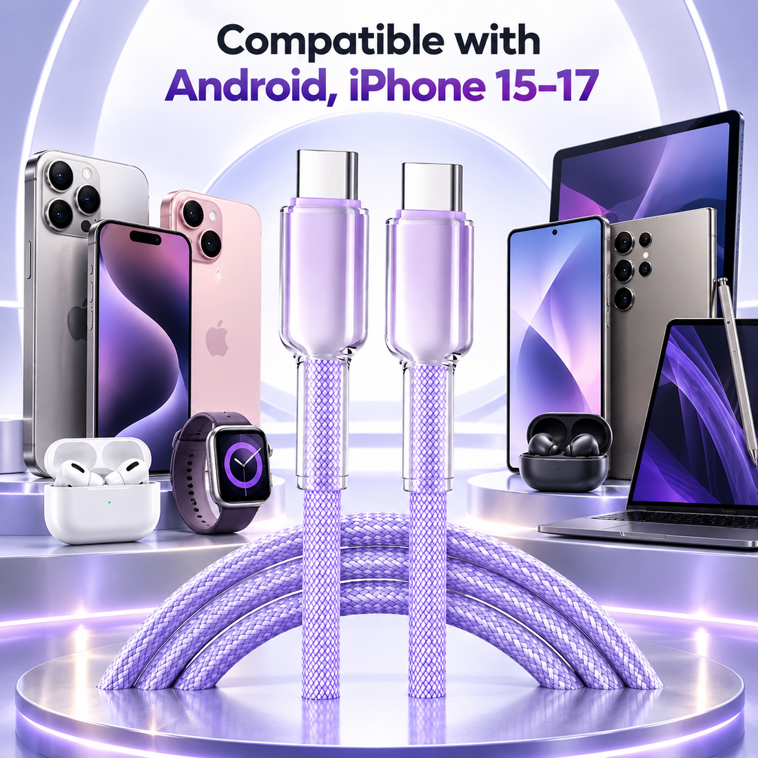 Futopia Titanium Series Low-Temperature Crystal Cable, Type-C to Type-C 100W Fast Charging, Compatible with iPhone 15–17 & Android