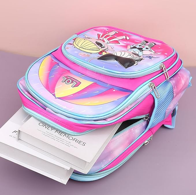 3-Piece Set Fabric School Backpack with Mixed Characters (4 Chains, 2 Side Pockets), Matching Lunch Box Bag & Pencil Case - Cute, Lightweight for Toddler, Preschool & Elementary Girls