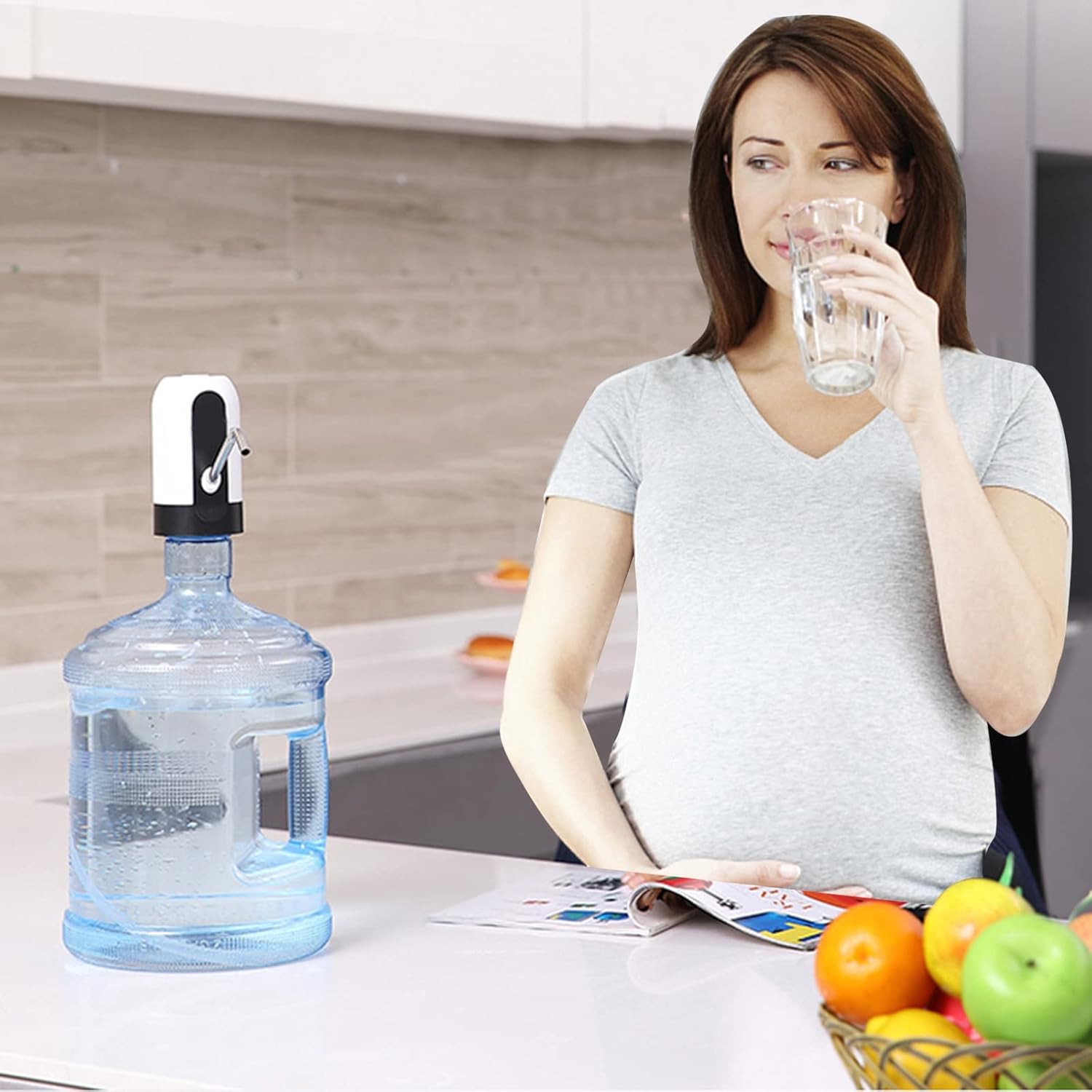 Novita Drinking Water Pump Water Bottle Electric Water Pump Dispenser Drinking Bottle Switch Pump USB Charging Caps Fits Most Gallon Bottles for Home Office-White