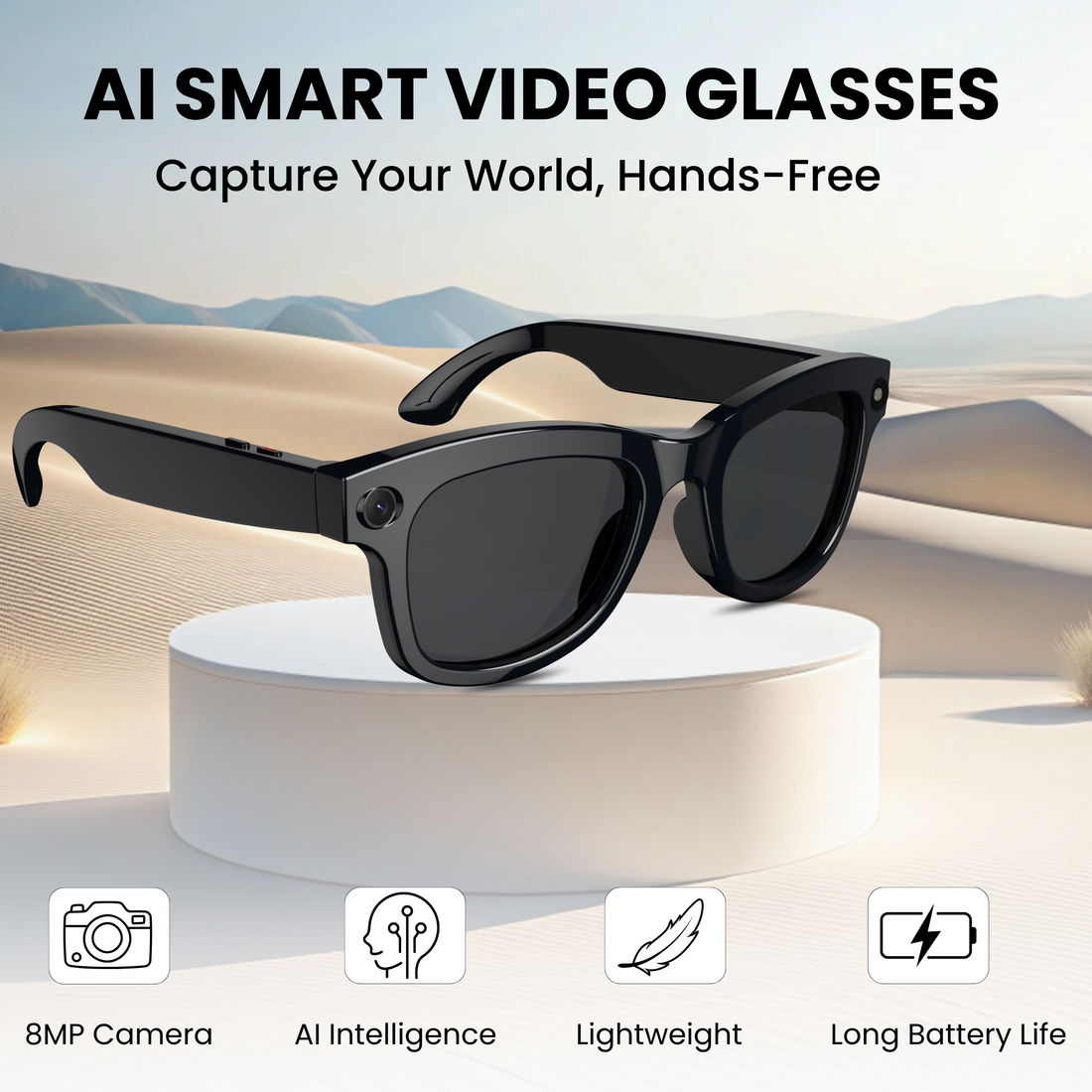 Futopia AIVIS-M AI Smart Glasses|8MP Camera|IP67 Waterproof Black Frame|Photochromic Lenses|32GB Memory|Photo & Video|AntiShake Photography ChatGPT AI|Built in WiFi