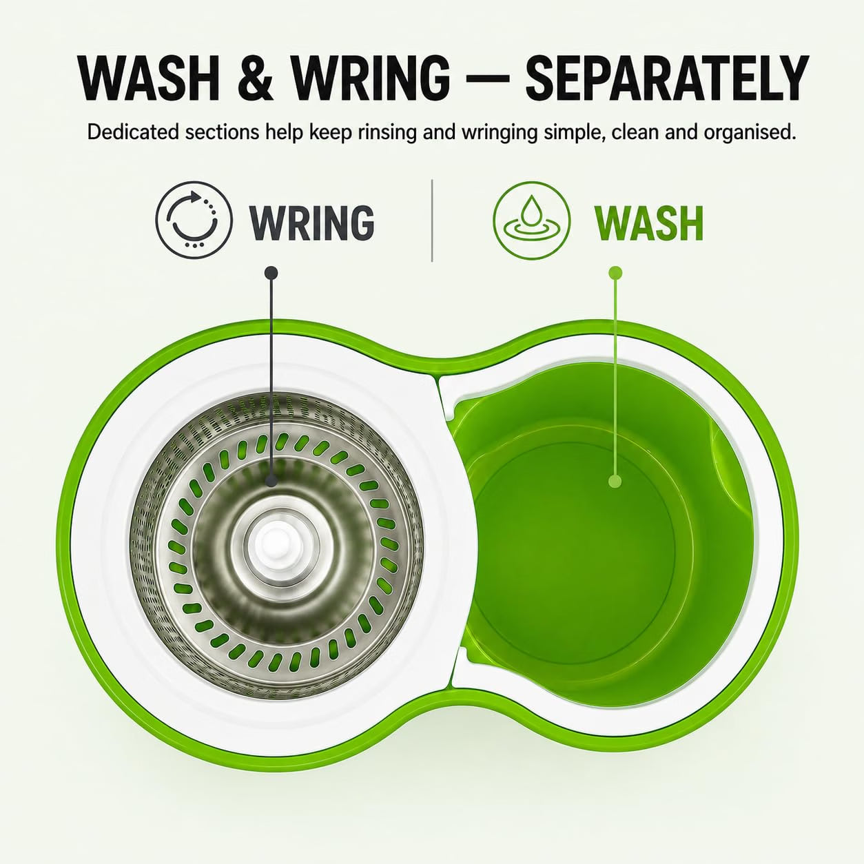 Novita 360° Spin Mop Bucket Set | Steel Jali with Heavy Smart System | Easy Rinse | Telescopic Microfiber Mop |1+1 Refill | Pocha | Big Wheels | Removes Over 99%* Bacteria- (Green)