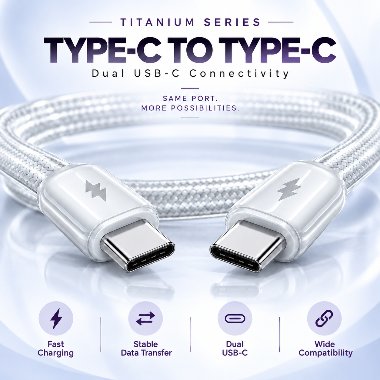 Futopia Titanium Series Low-Temperature Crystal Cable, Type-C to Type-C 100W Fast Charging, Compatible with iPhone 15–17 & Android