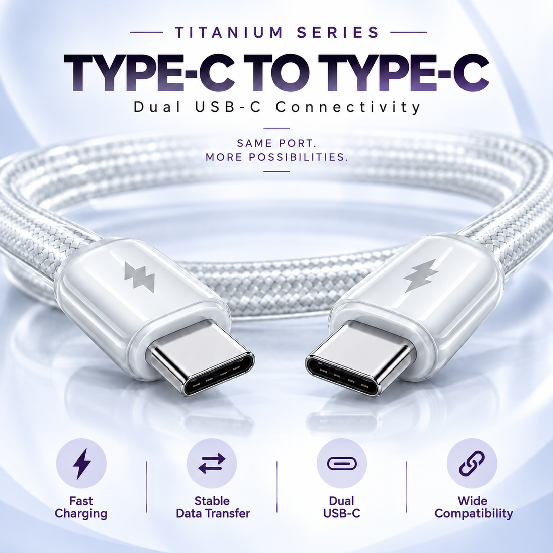 Futopia Titanium Series Low-Temperature Crystal Cable, Type-C to Type-C 100W Fast Charging, Compatible with iPhone 15–17 & Android