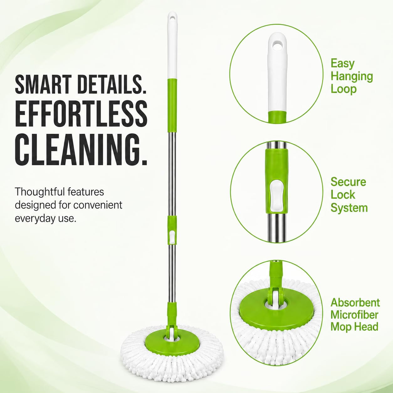 Novita 360° Spin Mop Bucket Set | Plastic Jali with Heavy Smart System | Easy Rinse | Telescopic Microfiber Mop |1+1 Refill | Pocha | Big Wheels | Removes Over 99%* Bacteria- (Green)
