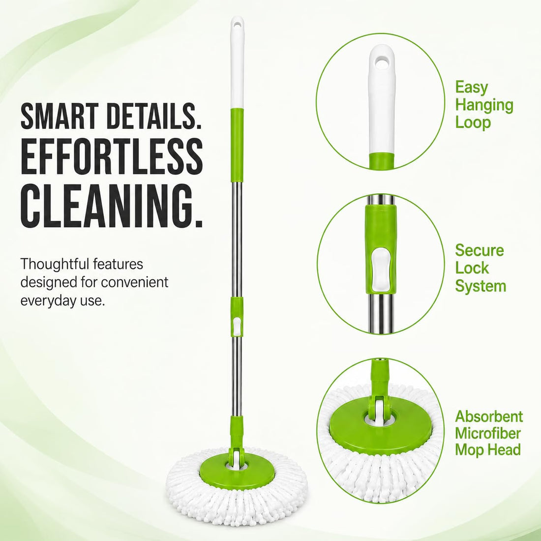 Novita 360° Spin Mop Bucket Set | Plastic Jali with Heavy Smart System | Easy Rinse | Telescopic Microfiber Mop |1+1 Refill | Pocha | Big Wheels | Removes Over 99%* Bacteria- (Green)