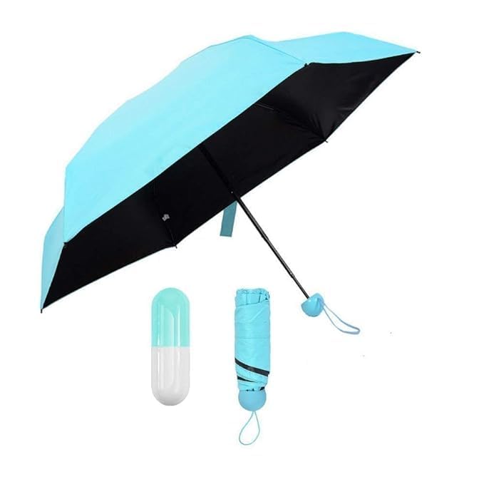 Novita Mini Portable Umbrella with Capsule Case Outdoor for Women Men & Kids 4 Folds UV Protection Compact Foldable Backpack Travel Umbrellas for rain & Hot Summer Capsule Umbrella (Multicolor)