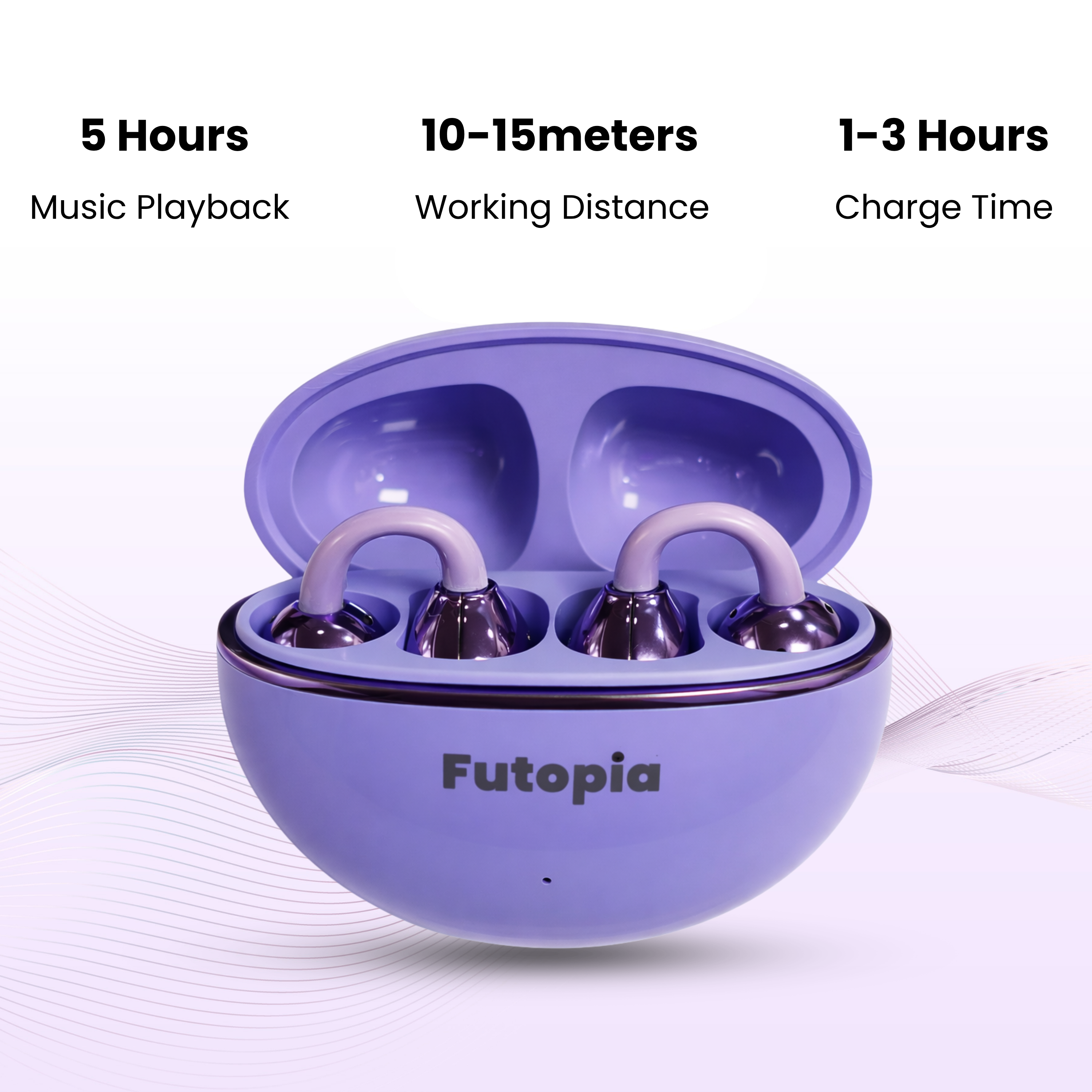 Futopia Loop (OWS) Wireless Bluetooth Earbuds 5.4, Open Ear Design, 10mm Copper Speaker, 300mAh Charging Case, Type-C Fast Charging, HD Sound, BT Name Change, Built-in Mic