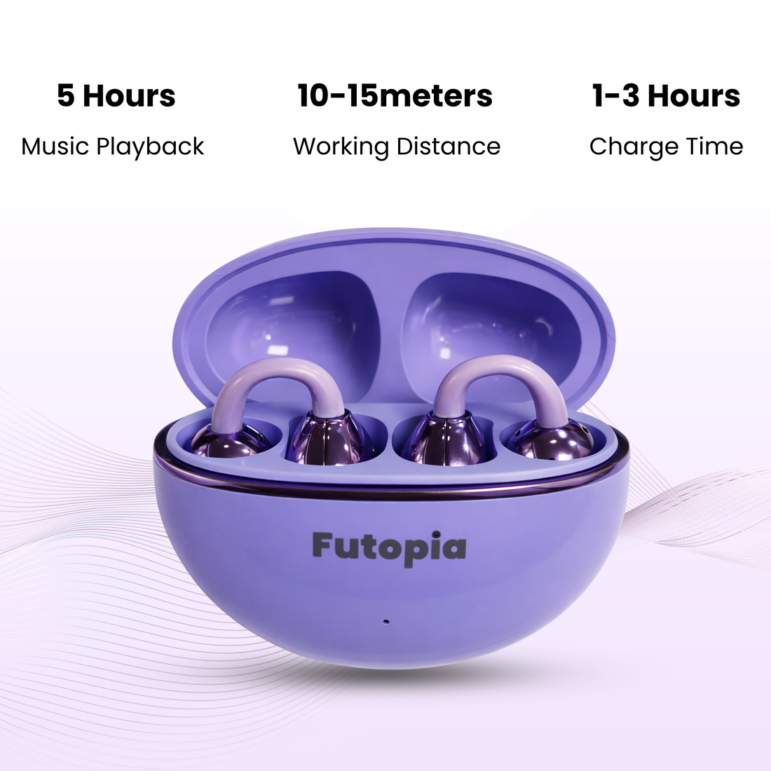 Futopia Loop (OWS) Wireless Bluetooth Earbuds 5.4, Open Ear Design, 10mm Copper Speaker, 300mAh Charging Case, Type-C Fast Charging, HD Sound, BT Name Change, Built-in Mic