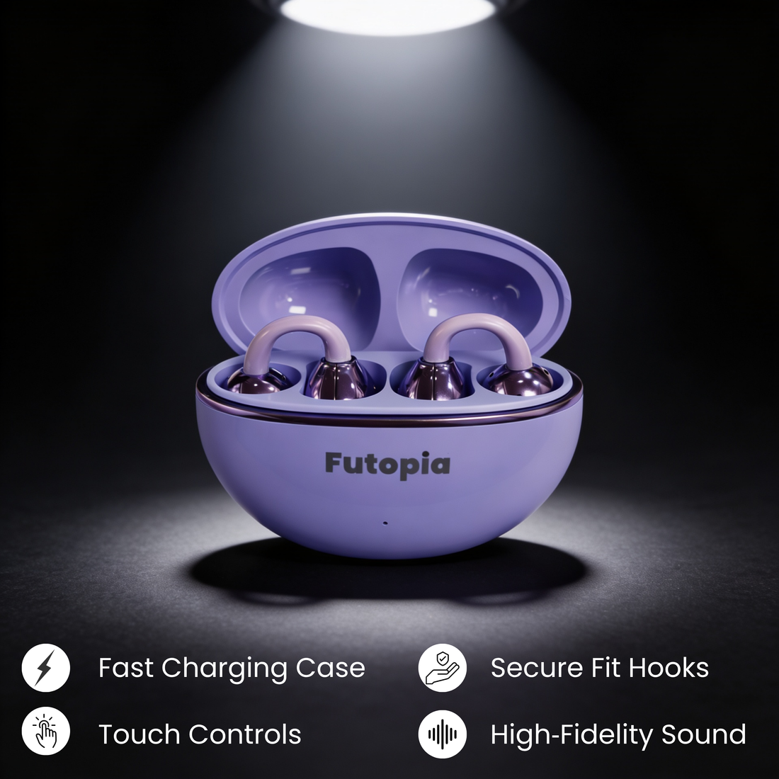 Futopia Loop (OWS) Wireless Bluetooth Earbuds 5.4, Open Ear Design, 10mm Copper Speaker, 300mAh Charging Case, Type-C Fast Charging, HD Sound, BT Name Change, Built-in Mic