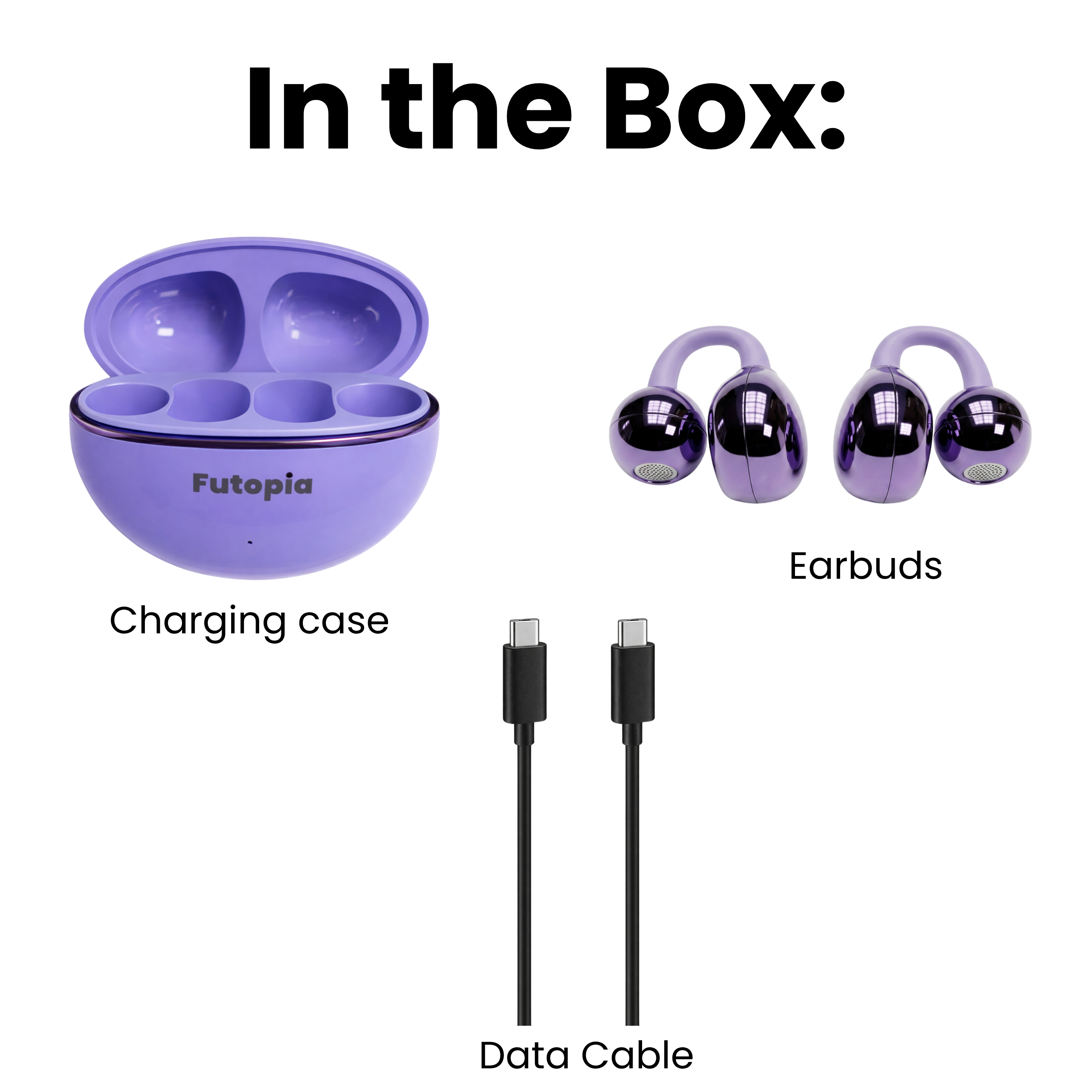 Futopia Loop (OWS) Wireless Bluetooth Earbuds 5.4, Open Ear Design, 10mm Copper Speaker, 300mAh Charging Case, Type-C Fast Charging, HD Sound, BT Name Change, Built-in Mic