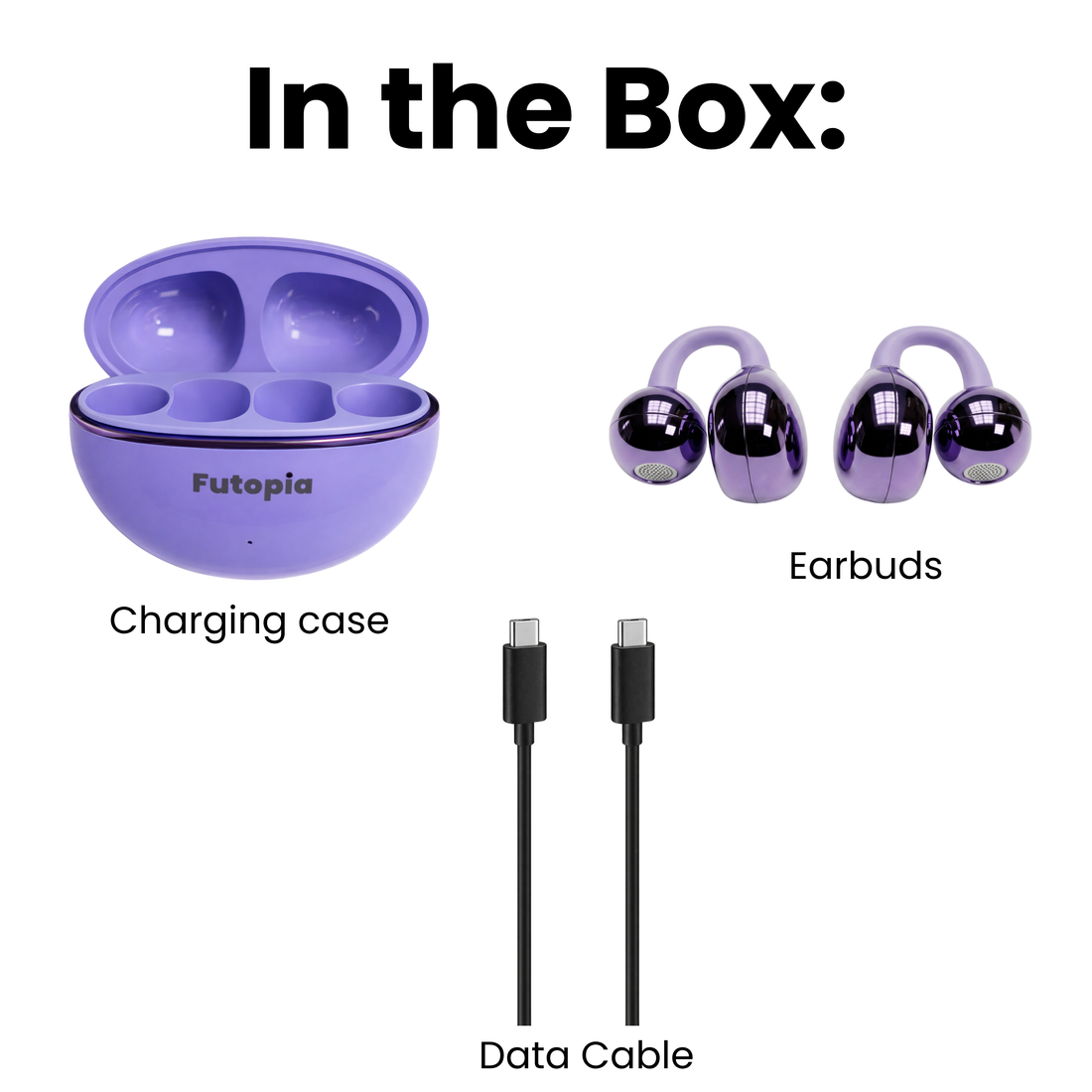 Futopia Loop (OWS) Wireless Bluetooth Earbuds 5.4, Open Ear Design, 10mm Copper Speaker, 300mAh Charging Case, Type-C Fast Charging, HD Sound, BT Name Change, Built-in Mic