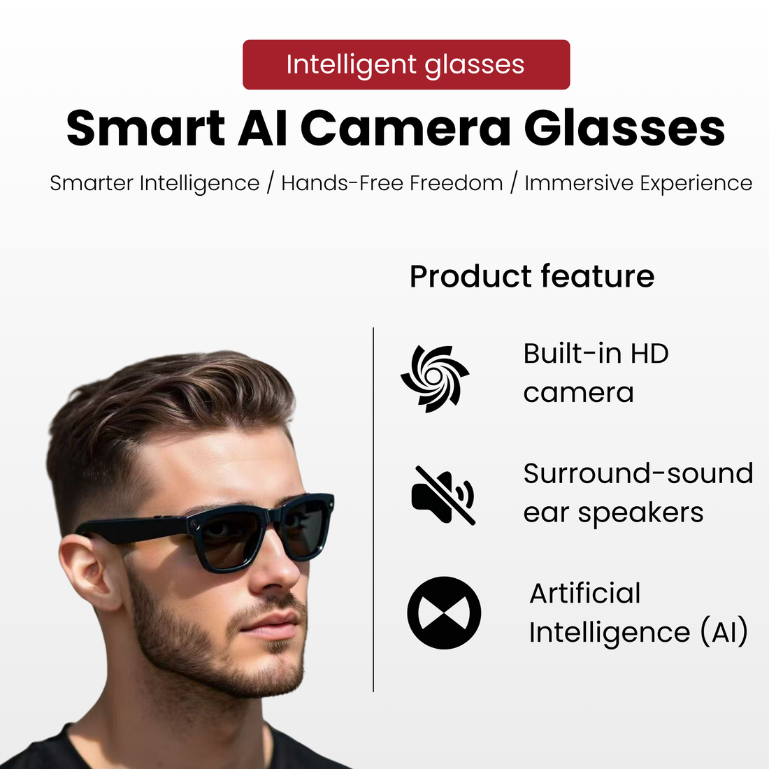 Futopia AIVIS-M AI Smart Glasses|8MP Camera|IP67 Waterproof Black Frame|Photochromic Lenses|32GB Memory|Photo & Video|AntiShake Photography ChatGPT AI|Built in WiFi