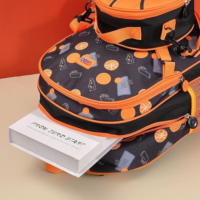 Premium Football Design Lightweight Polyester Backpack with 2 Chain,Lunch Bag & 2 Side Pockets Built for Comfort & Durability