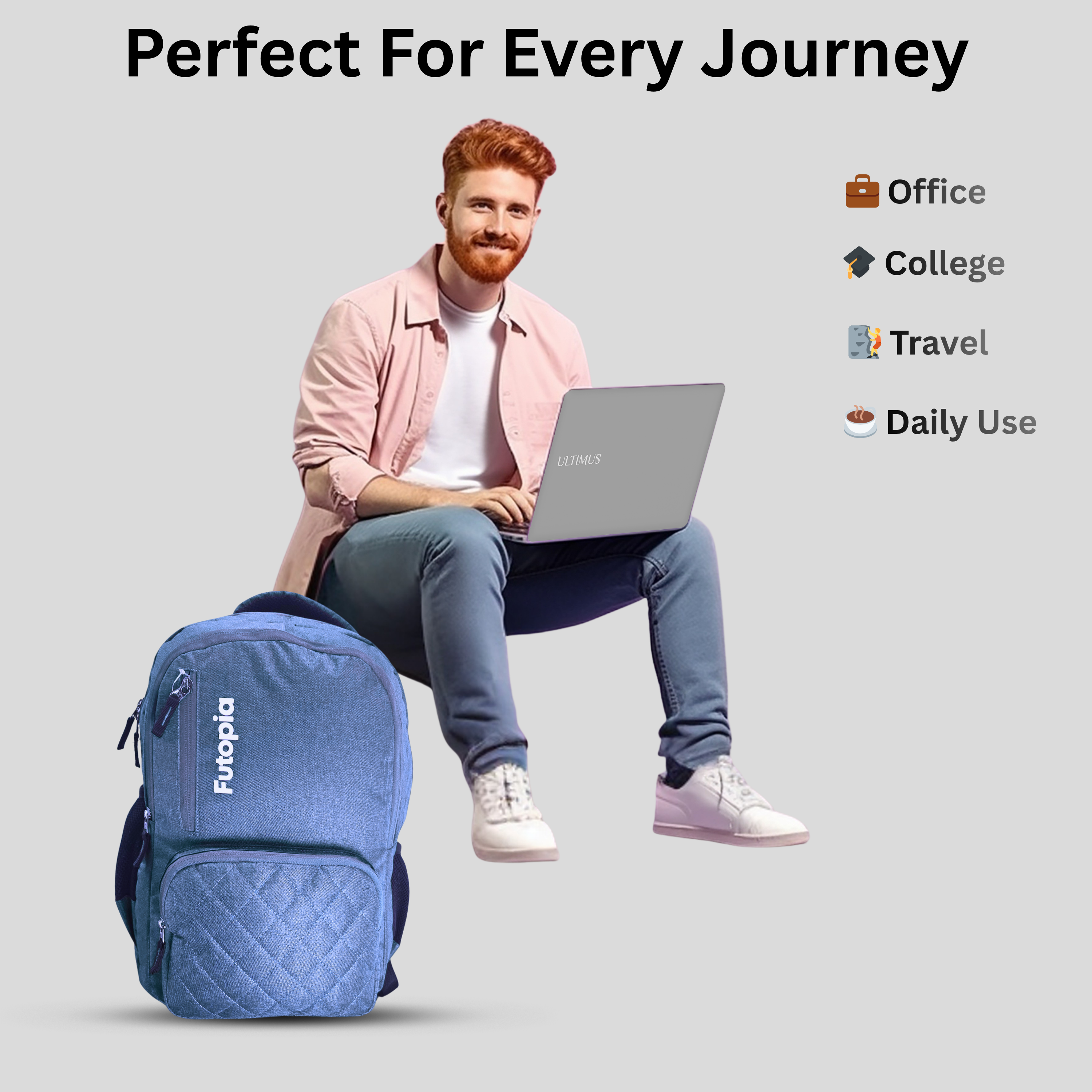Futopia 25L Capacity Backpack Casual Bag With Fits 15.6 Inch Laptop, Organizer Compartments | 2 Front Zipp Pocket, Both Side Bottle Pockets, Luggage Strap For Men & Women Perfect For Office & College -Blue