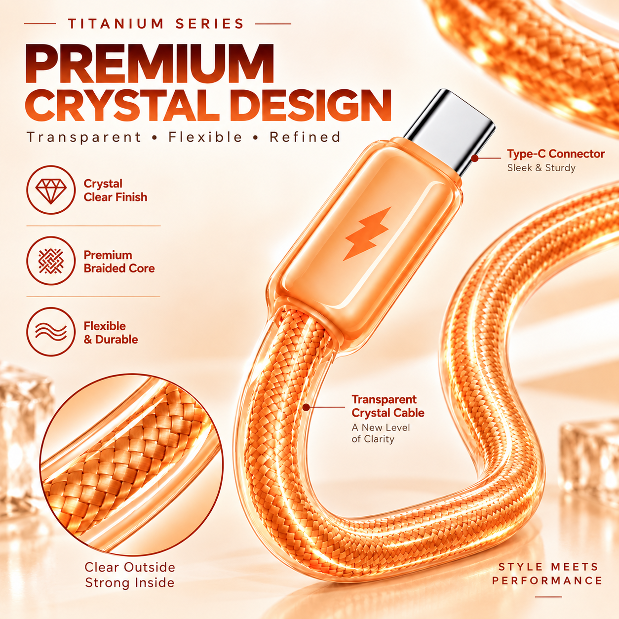 Futopia Titanium Series Low-Temperature Crystal Cable, Type-C to Type-C 100W Fast Charging, Compatible with iPhone 15–17 & Android