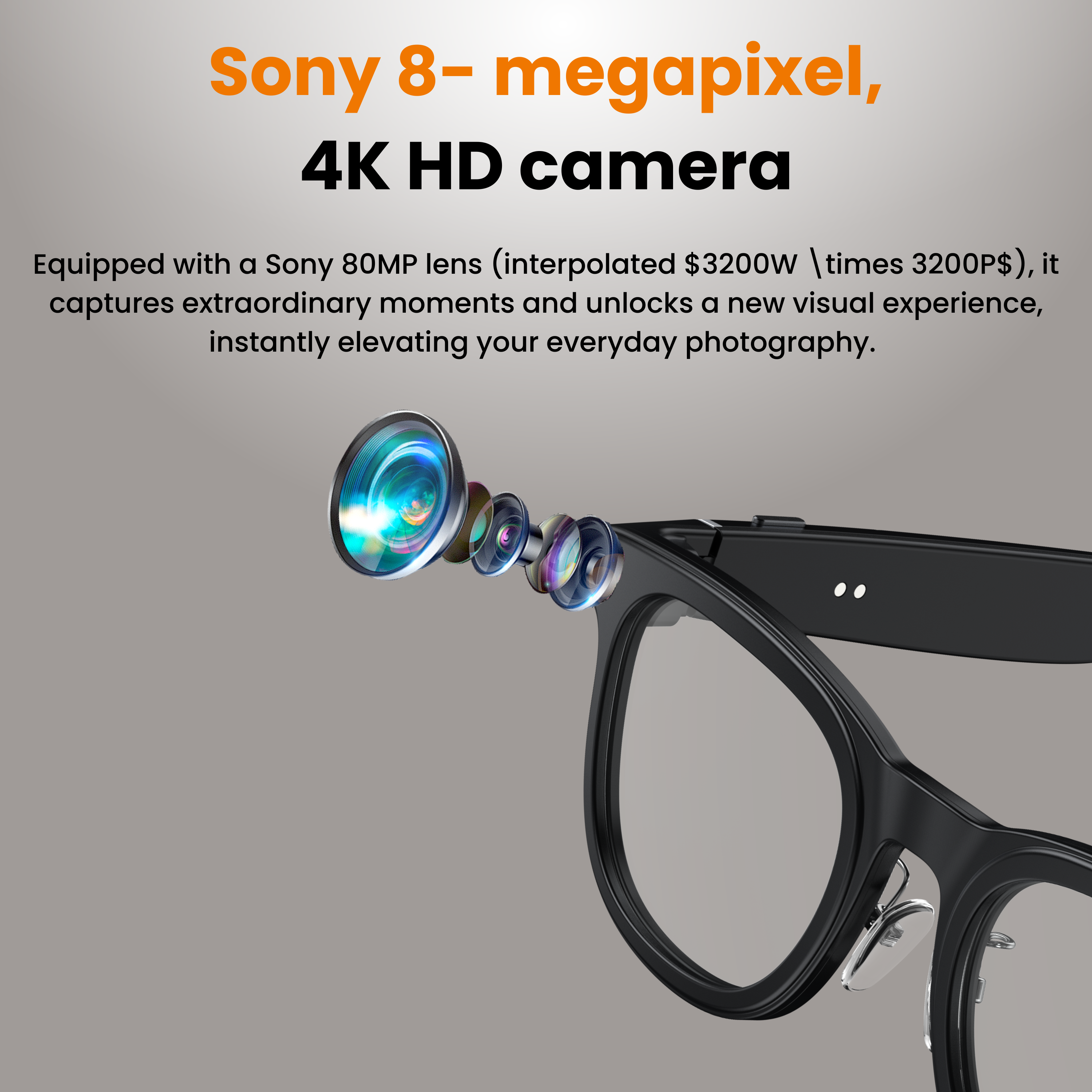 Novita Smart AI Sunglasses Glasses 8MP Sony Camera Video Recording Charging Case (Black)
