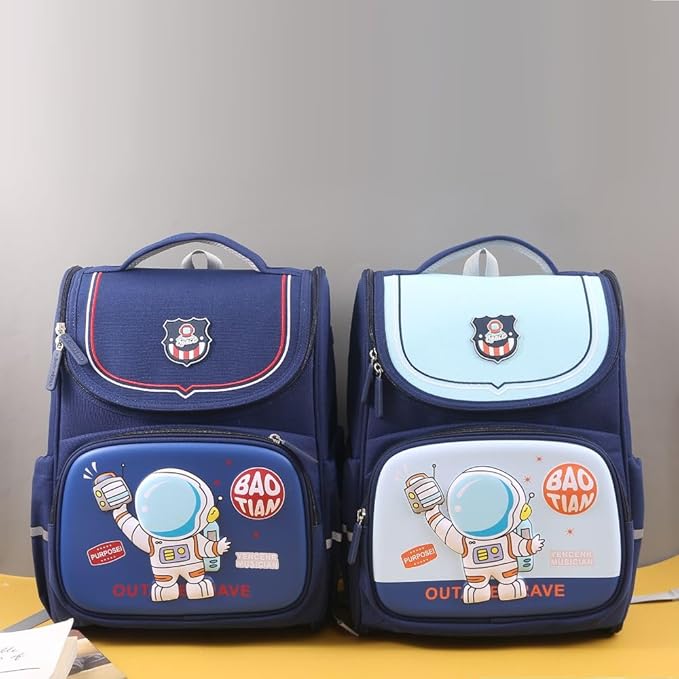 Astro Space Kids Backpack - Double Chain Design, 2 Side Pockets - Fun & Durable School Bag for Boys & Girls