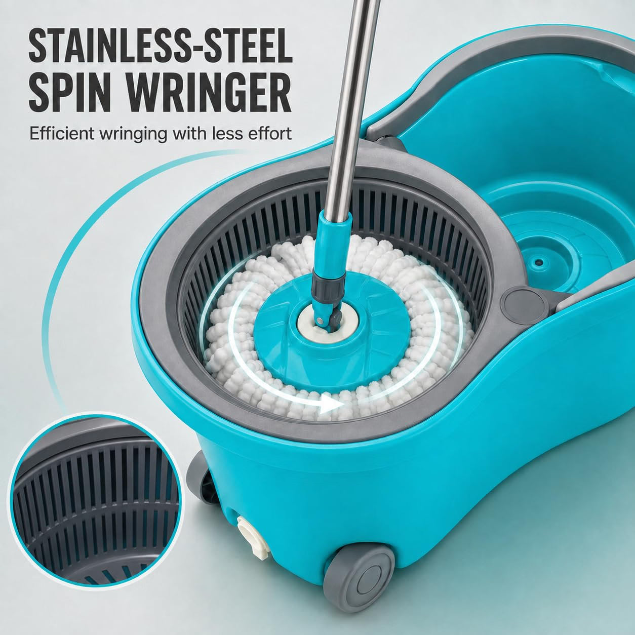 Novita 360° Spin Mop Bucket Set | Plastic Jali with Heavy Smart System | Easy Rinse | Telescopic Microfiber Mop |1+1 Refill | Pocha | Wheels | Removes Over 99%* Bacteria- (Aqua Blue)