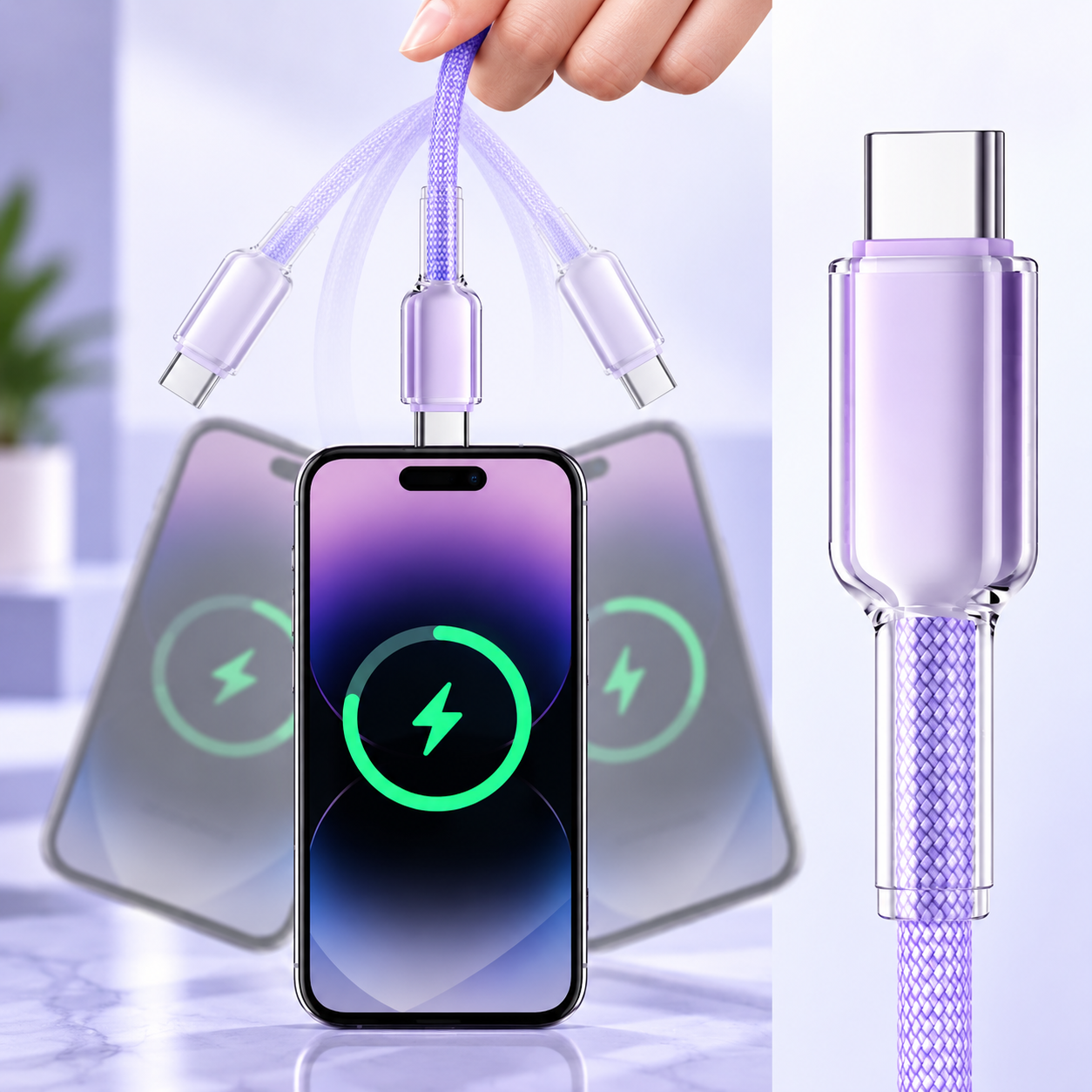 Futopia Titanium Series Low-Temperature Crystal Cable, Type-C to Type-C 100W Fast Charging, Compatible with iPhone 15–17 & Android