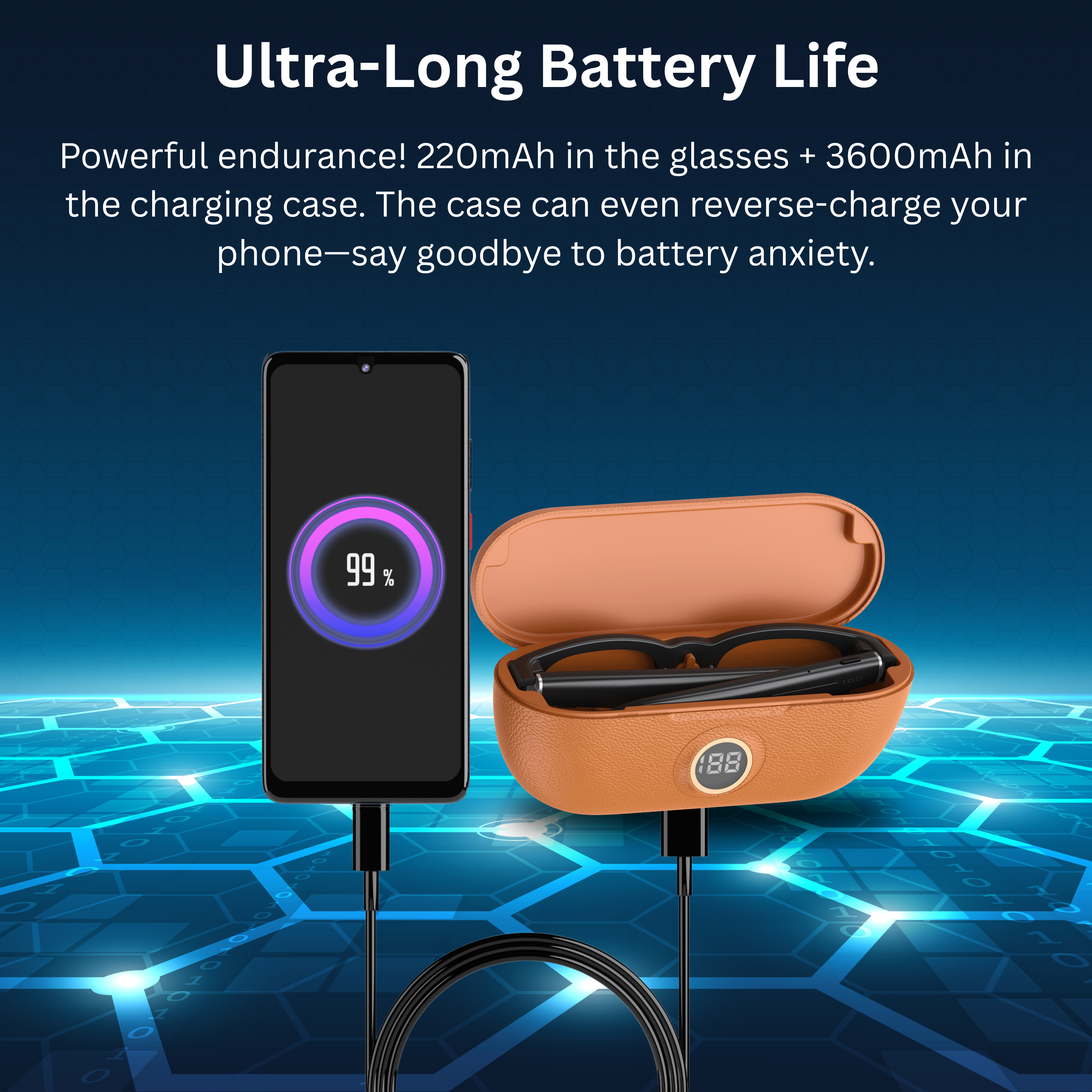 Novita Smart AI Photochromic Glasses 8MP Sony Camera Video Recording Charging Case (Black)