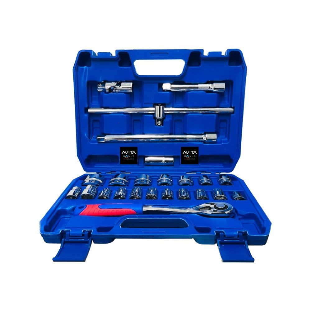 Novita Hand Tool DN-2462 46-Piece 1/4" (6.35mm) Drive Hex Socket Set with 72-Tooth Reversible Ratchet - CrV Steel Construction for Automotive, Construction, DIY & Engineering