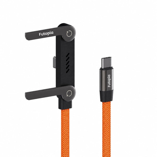 Futopia 2-in-1 240W Fast Charging type-C to type-c Cable with Built-in Adjustable Metal Invisible holder Phone Stand | 1.5m Durable Braided Cable for Smartphones, Tablets, Laptops, Gaming- Orange