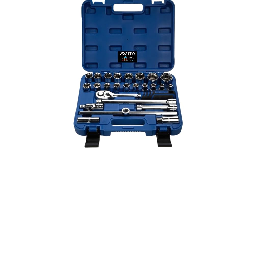 Hand Tool DN 24M-H 1/2" Drive Hex Socket Set 18 Sockets (8-32mm) 6 Accessories with 72-Tooth Ratchet in BMC Case (Packed in a Blow Mould Case) Industrial, Home, Wide Variety of Applications