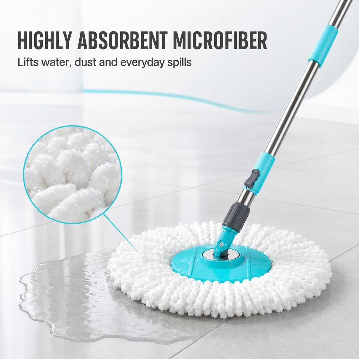 Novita 360° Spin Mop Bucket Set | Plastic Jali with Heavy Smart System | Easy Rinse | Telescopic Microfiber Mop |1+1 Refill | Pocha | Wheels | Removes Over 99%* Bacteria- (Aqua Blue)