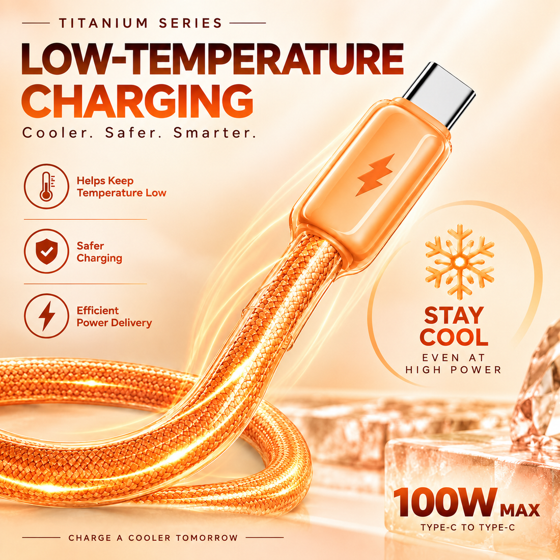 Futopia Titanium Series Low-Temperature Crystal Cable, Type-C to Type-C 100W Fast Charging, Compatible with iPhone 15–17 & Android