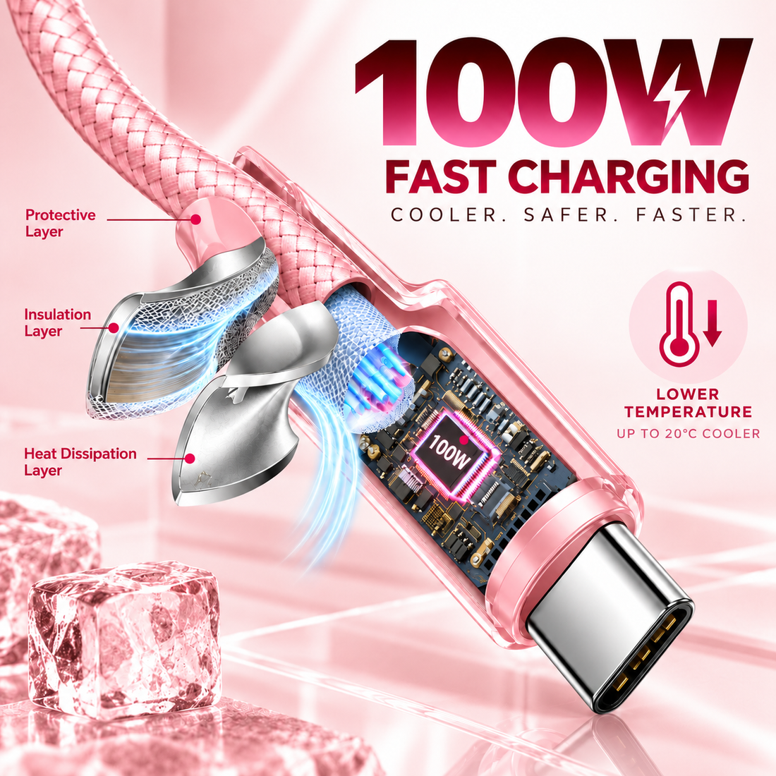 Futopia Titanium Series Low-Temperature Crystal Cable, Type-C to Type-C 100W Fast Charging, Compatible with iPhone 15–17 & Android