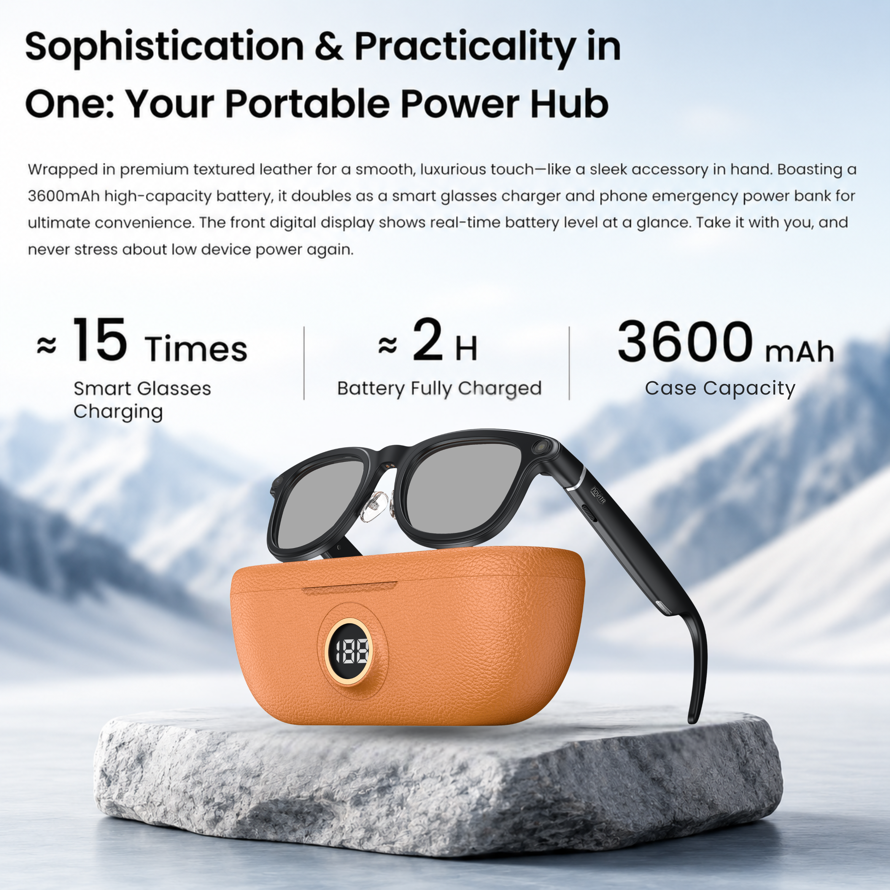 Novita Smart AI Photochromic Glasses 8MP Sony Camera Video Recording Charging Case (Black)