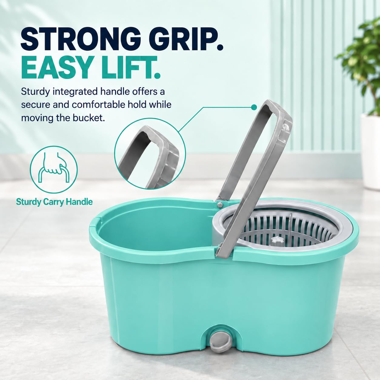 Novita Lite Twin Bucket Spin Mop with Easy Wring & Rinse System | 360° Telescopic Adjustable Handle, High Absorbency Microfiber Floor Mop | Removable Wringer Bucket Set with 1 Extra Refill (Aqua Green)