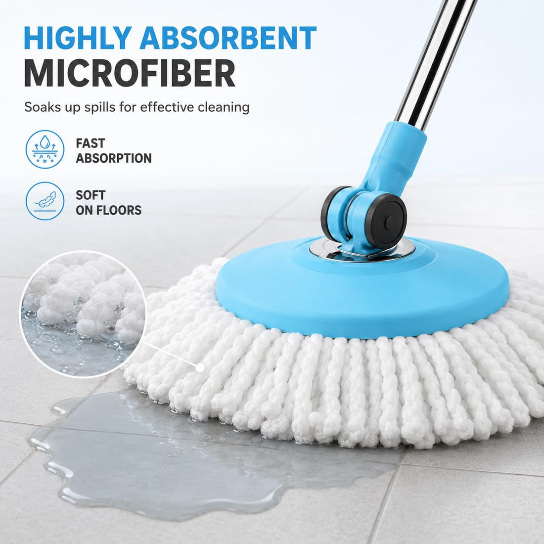 Novita 360° Spin Mop Bucket Set | Plastic Jali with Heavy Smart System | Easy Rinse | Telescopic Microfiber Mop |1+1 Refill | Pocha | Big Wheels | Removes Over 99%* Bacteria- (Blue)