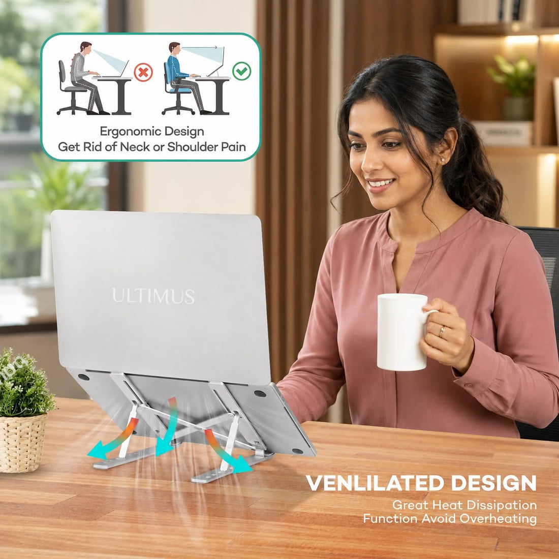 Futopia 6 Angles Adjustable Aluminum Ergonomic Foldable Portable Tabletop Laptop/Desktop Riser Stand Holder