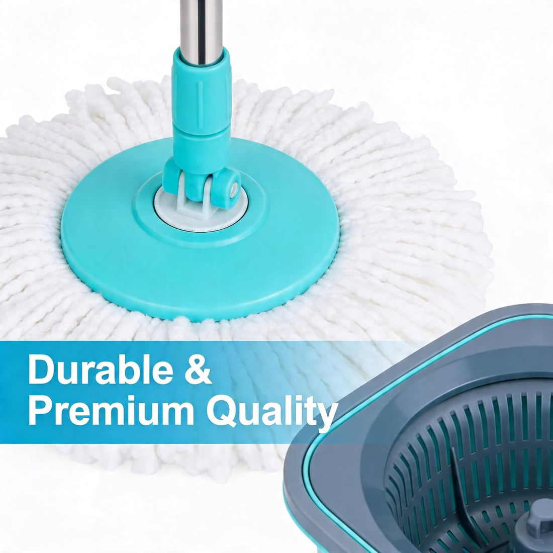 NOVITA 360° Premium Spin Mop & Bucket Combo with Stainless Steel Handle & Super-Absorbent Microfiber Heads – Blue