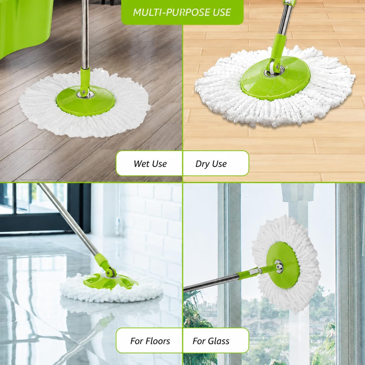 Novita 360° Spin Mop Bucket Set | Plastic Jali with Heavy Smart System | Easy Rinse | Telescopic Microfiber Mop |1+1 Refill | Pocha | Big Wheels | Removes Over 99%* Bacteria- (Green)