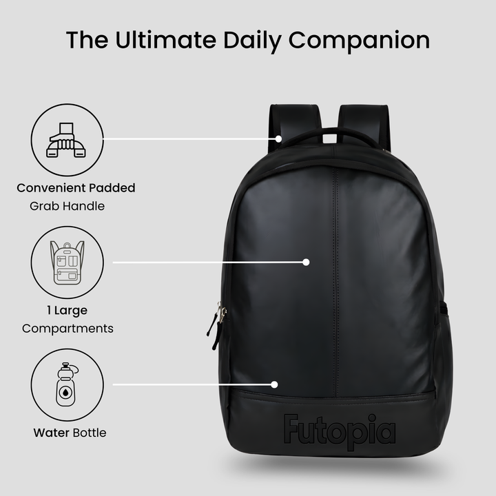 Large 35L Capacity Backpack Pu Leather Casual Bag With Fits Up To 17.3 Inch Laptop, Organizer Compartments | Back Zipper Pocket, Side Bottle & Small Zipper Pocket, For Men And Women, Unisex - black