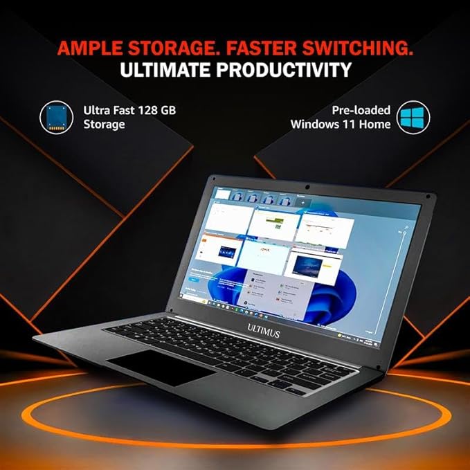 Ultimus APEX Pro Pentum Quad Core 4GB RAM 128GB SSD Expandable 512GB Ultra Thin Bezel 180° Hinge 2.0x1 3.0x1 SD Card Slot ‎LPDDR4 Win 11  Space Gray