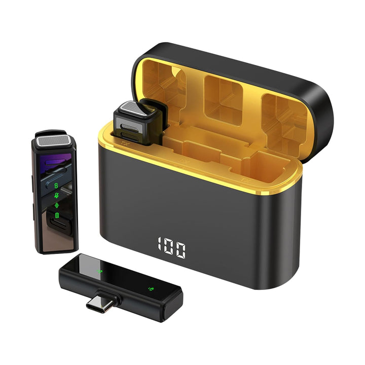 Wireless Lavalier Microphone for iOS & Android – 1-to-2 Cordless Clip-on Mic with Noise Cancellation, Reverb & 30m Range – Professional Mic for Vlogging, Podcasts, Live Streaming & Interviews