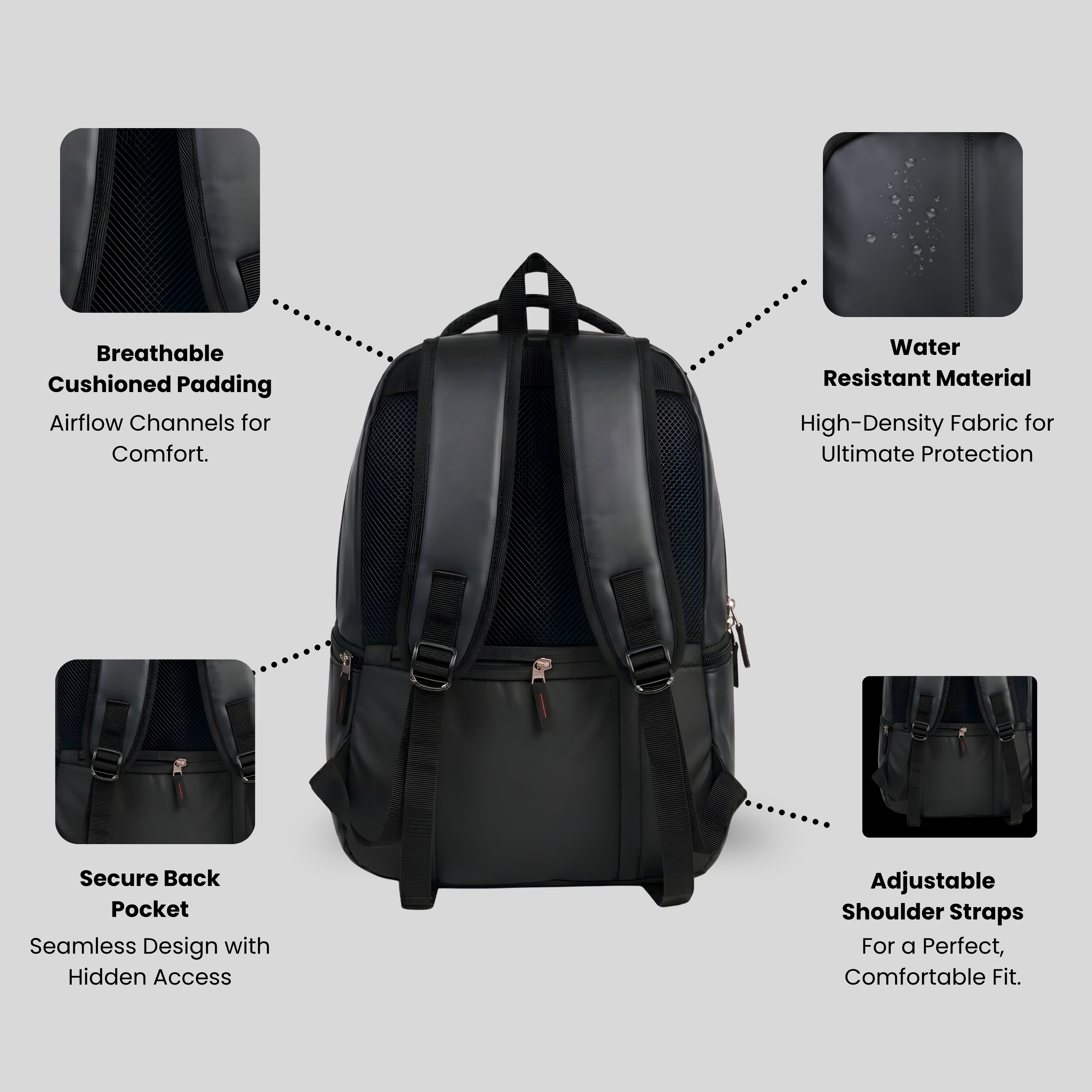 Futopia Large 35L Capacity Backpack Pu Leather Casual Bag With Fits Up To 17.3 Inch Laptop, Organizer Compartments | Back Zipper Pocket, Side Bottle & Small Zipper Pocket, For Men And Women, Unisex - black