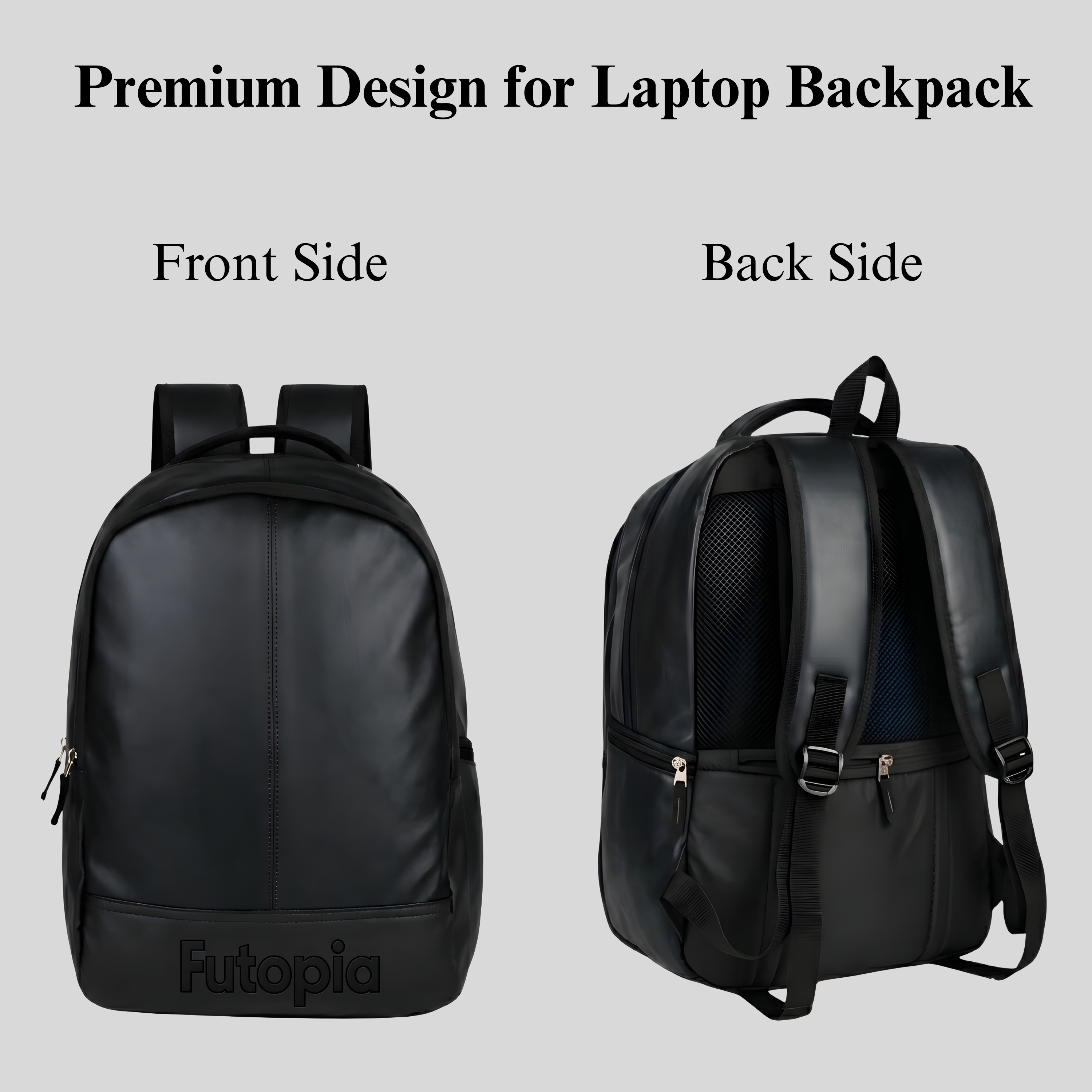 Futopia Large 35L Capacity Backpack Pu Leather Casual Bag With Fits Up To 17.3 Inch Laptop, Organizer Compartments | Back Zipper Pocket, Side Bottle & Small Zipper Pocket, For Men And Women, Unisex - black