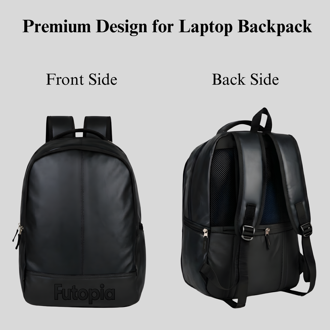 Futopia Large 35L Capacity Backpack Pu Leather Casual Bag With Fits Up To 17.3 Inch Laptop, Organizer Compartments | Back Zipper Pocket, Side Bottle & Small Zipper Pocket, For Men And Women, Unisex - black