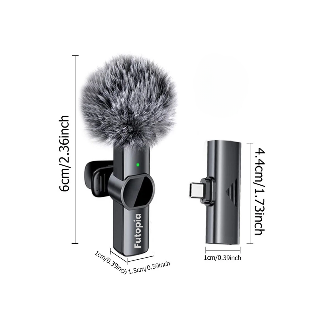 Futopia Wireless Lavalier Microphone for Type-C – Professional 2.4G Wireless Lapel Mic with Noise Reduction, Reverb & Monitoring – 6H Battery Life, 20m Range – Plug & Play
