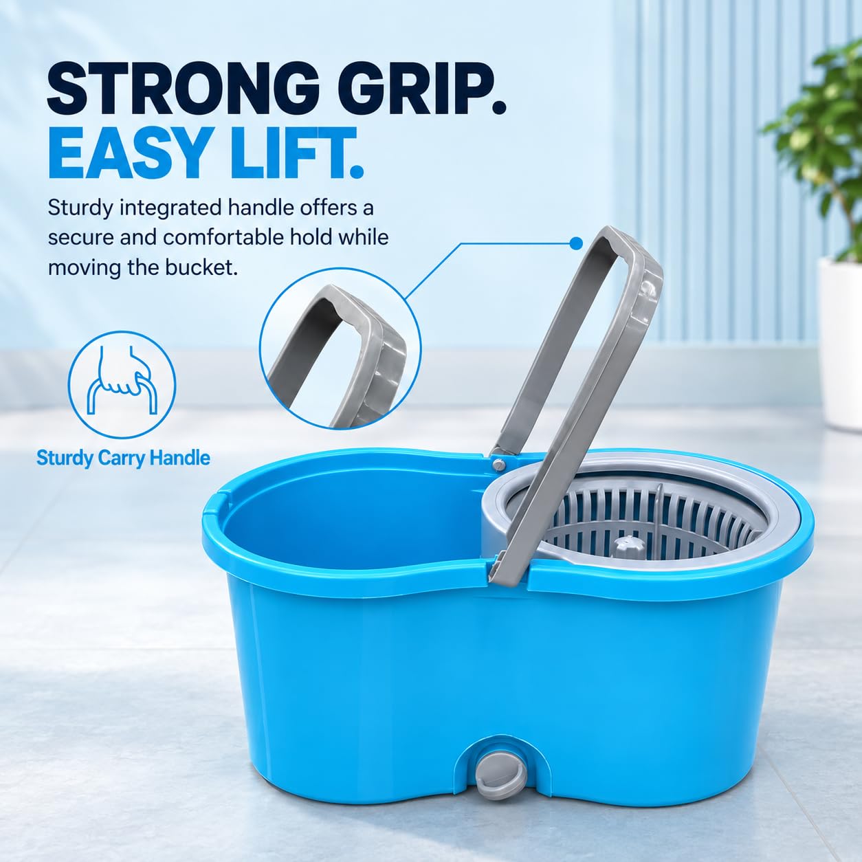 Novita Lite Bucket Spin Mop Set with Easy Wring & Rinse System | 360° Telescopic Adjustable Handle | High Absorbency Microfiber Floor Mop | Removable Wringer | Bucket Set with 1 Extra Refill (Blue)