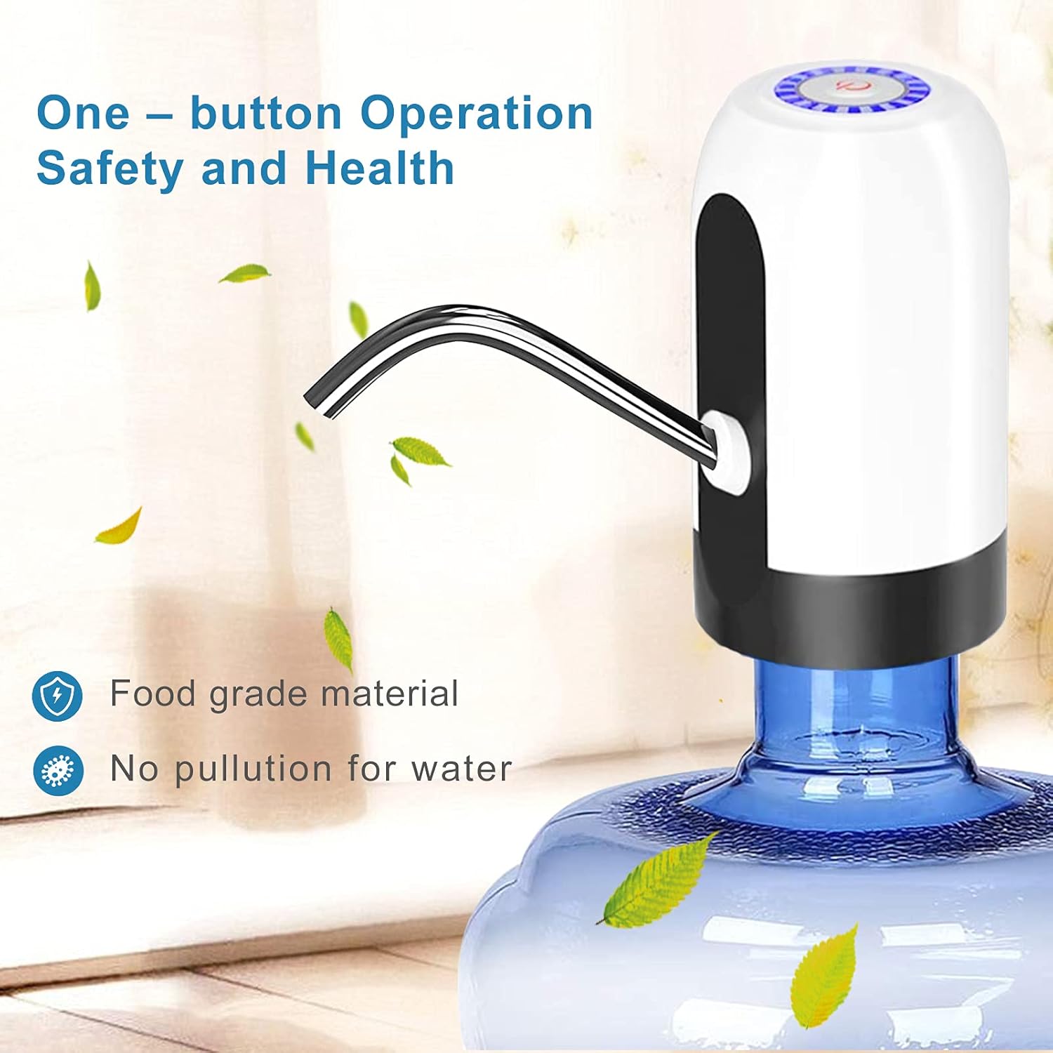 Novita Drinking Water Pump Water Bottle Electric Water Pump Dispenser Drinking Bottle Switch Pump USB Charging Caps Fits Most Gallon Bottles for Home Office-White