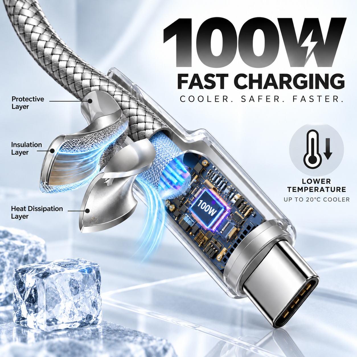 Futopia Titanium Series Low-Temperature Crystal Cable, Type-C to Type-C 100W Fast Charging, Compatible with iPhone 15–17 & Android
