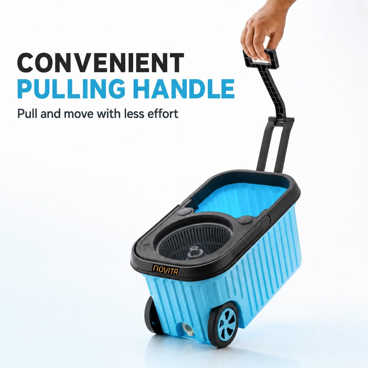 Novita 360° Spin Mop Bucket Set | Plastic Jali with Heavy Smart System | Easy Rinse | Telescopic Microfiber Mop |1+1 Refill | Pocha | Big Wheels | Removes Over 99%* Bacteria- (Blue)