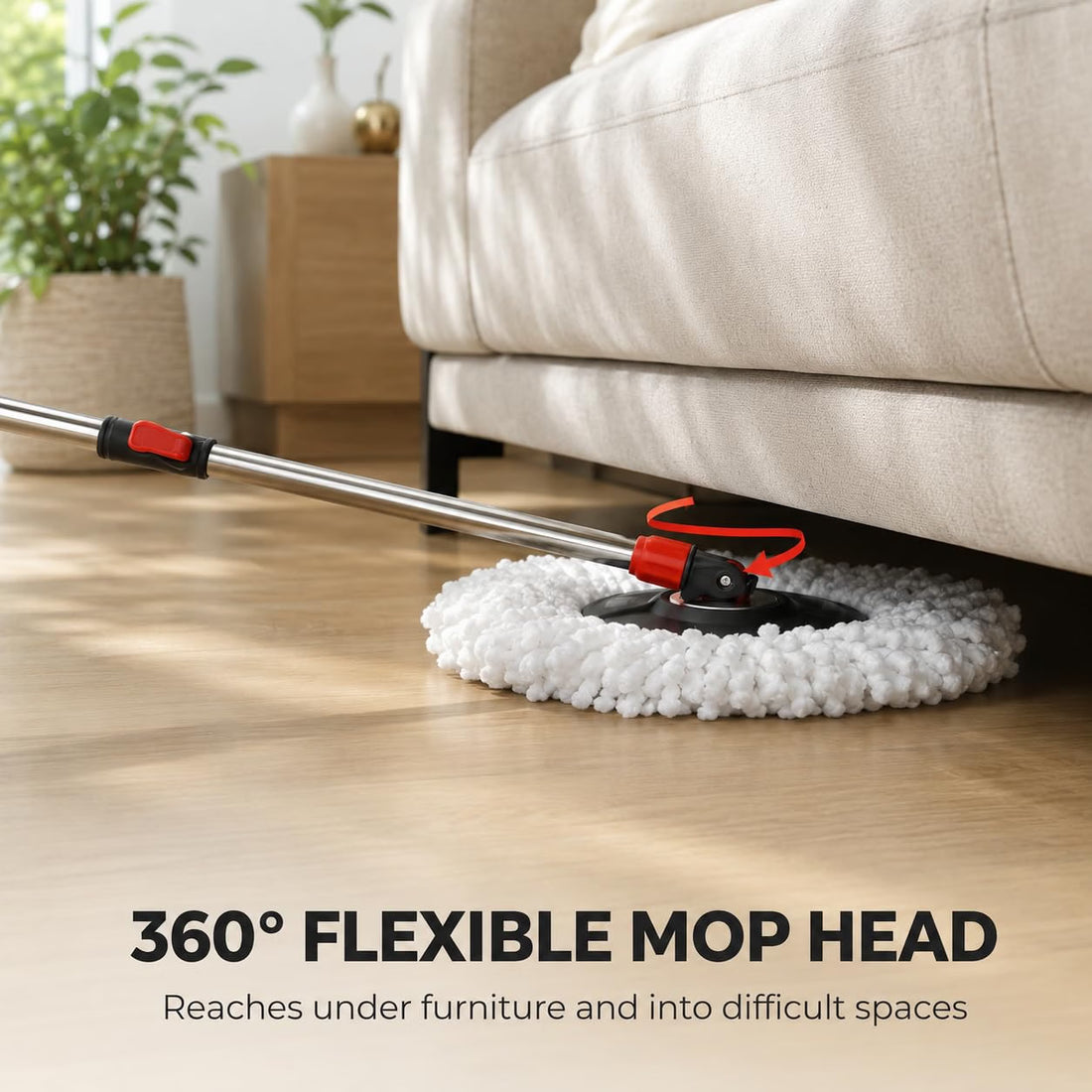 Novita 360° Spin Mop Bucket Set | Plastic Jali with Smart System | Easy Rinse | Telescopic Microfiber Mop |1+1 Refill | Pocha | Wheels | Removes Over 99%* Bacteria- (Red & Black)