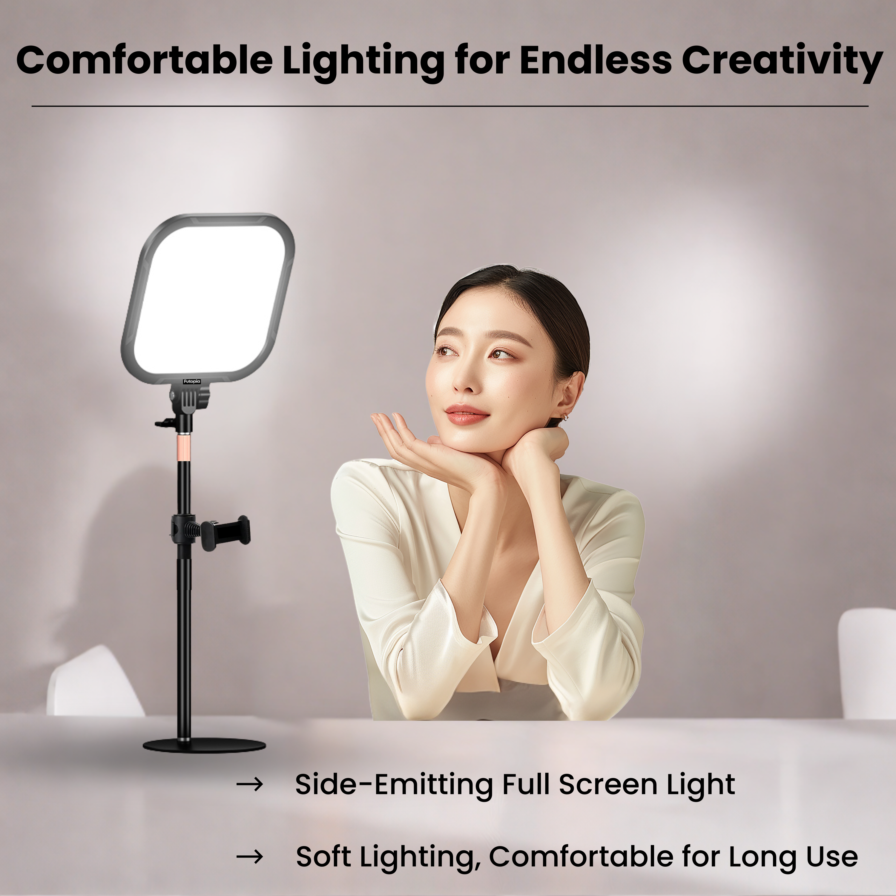 FUTOPIA Soft 25cm (10 Inch) Fill LED Ring Light Desk Lamp with Stand | 3 Adjustable Color Temperature Lighting | USB Used Perfect for Meetings & Live Streaming, Photo & Video