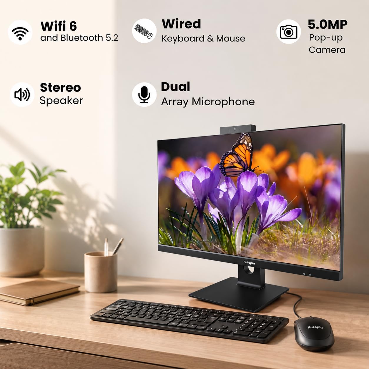 FUTOPIA A112261 All-in-One Desktop PC | Intel Core i5-14400 | 23.8" Full HD IPS Display | 16GB DDR4 RAM | 512GB NVMe SSD | Windows 11 Pro | WiFi 6 | Webcam & Mic